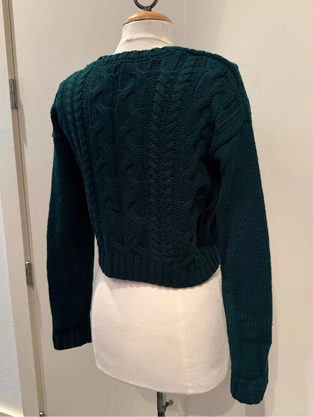 Lucca Couture Dark Teal Cable Knit Cropped Crew Sweater - Picture 4 of 7